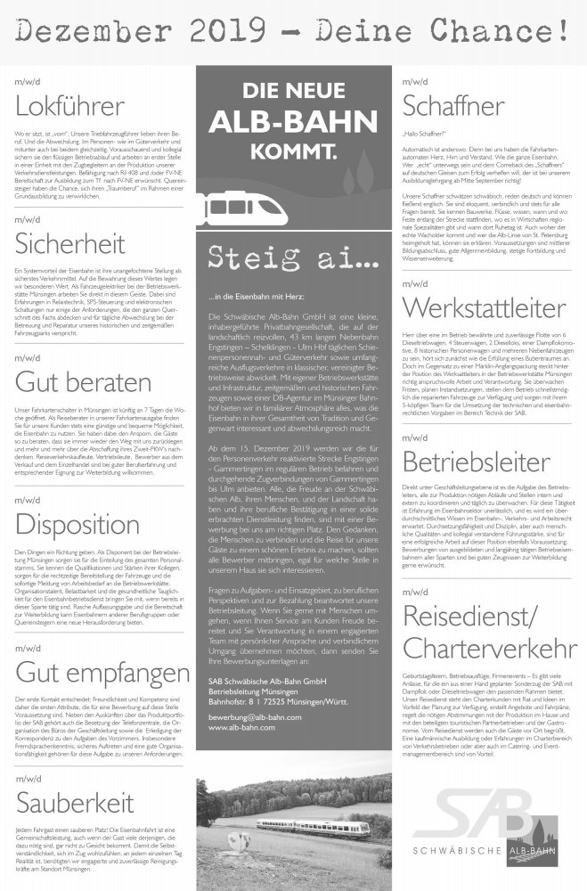 Stellenangebote | SAB Schwäbische Alb-Bahn | www.alb-bahn.com